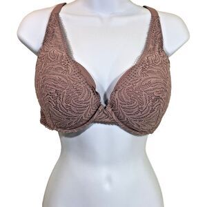Auden Lace Plunge Push Up Bra Underwire Mauve Woman’s Size 40C